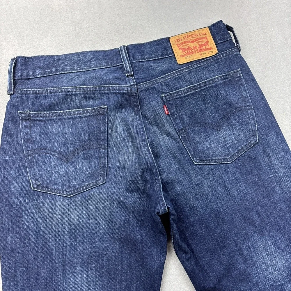 Levi's 514 jeans mens 34x30 distressed blue denim Whiskered Fade Straight Grunge